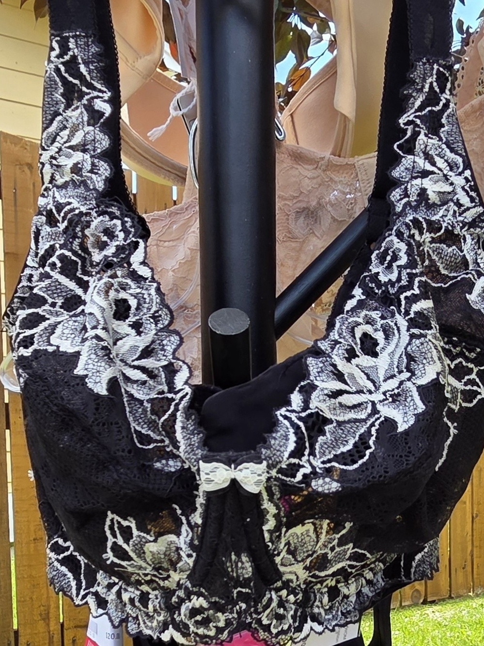 Madison Paramour Black Lace Bra with White Floral Embroidery